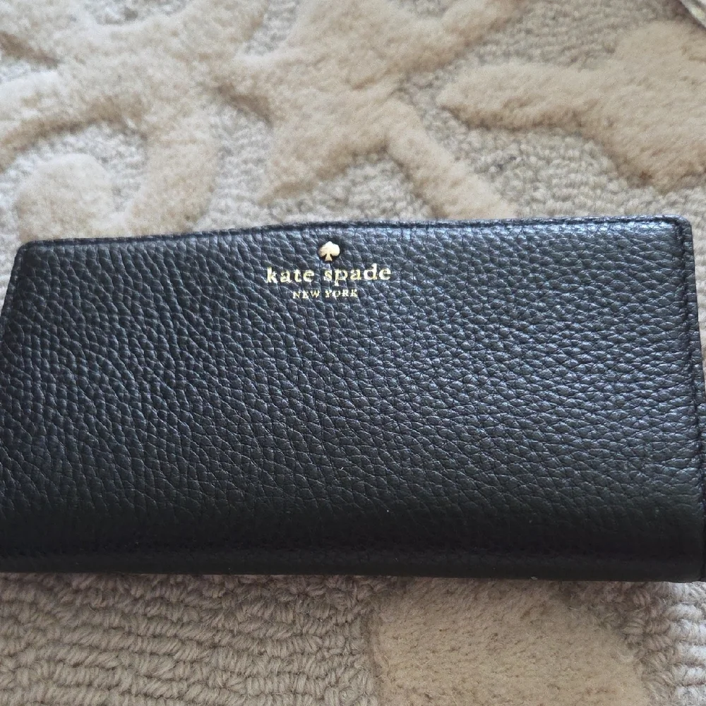 Kate Spade Black Leather Wallet with Gold Logo